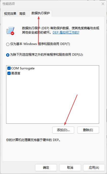 数据执行保护-添加